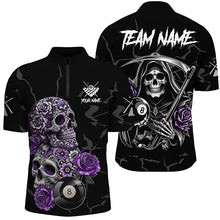 Load image into Gallery viewer, Personalized Purple Funny Skull Roses 8 Ball Billiard Shirts For Men Custom Pool Team Shirts Design TDM2756