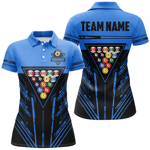 Personalized Blue Billiard 8 Ball Rack Polo & Quarter-Zip Shirts For Women, Billiard Team Jerseys TDM3000