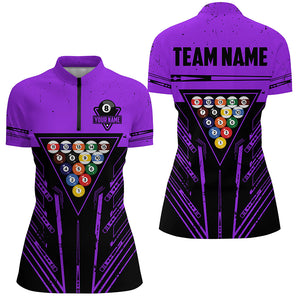 Personalized Purple Billiard 8 Ball Rack Polo & Quarter-Zip Shirts For Women, Billiard Team Jerseys TDM3001