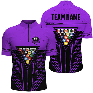 Personalized Purple Billiard 8 Ball Rack Polo & Quarter-Zip Shirts For Men, Billiard Team Jerseys TDM3001