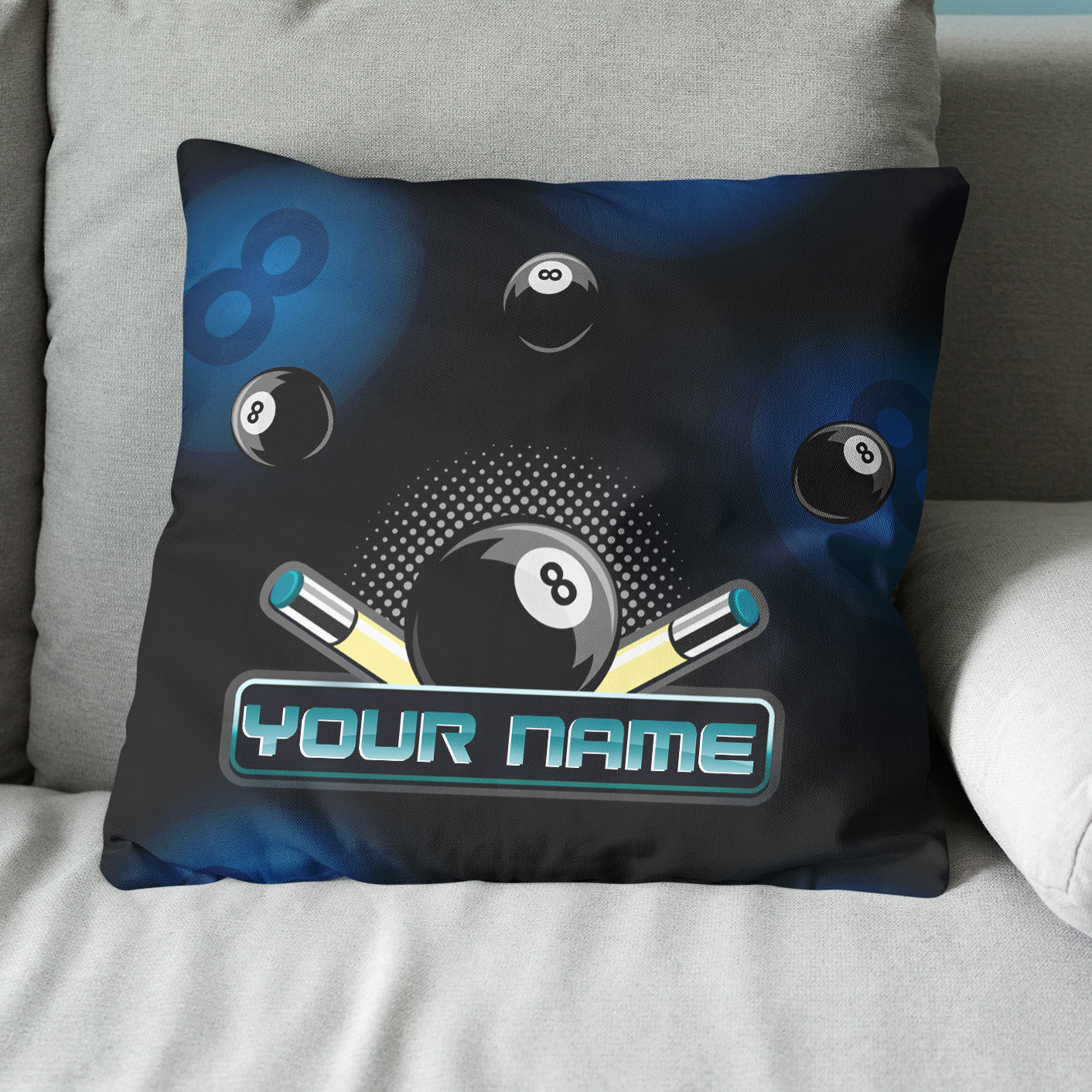Custom Black Billiard Balls Cue 3D Printed Pillow, Billiard Throw Pillow TDM0743