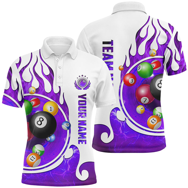 Personalized Name Billiard Fire Polo Shirts For Men Custom Team Name Billiard Shirt Design | Purple TDM0917