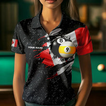 Load image into Gallery viewer, Custom Black Grunge Canada Flag 8 Ball &amp; 9 Ball Billiard Shirts For Women, Patriotic Billiard Jerseys TDM3434