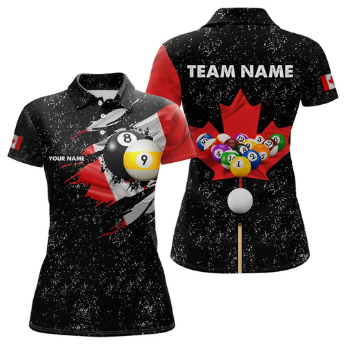 Custom Black Grunge Canada Flag 8 Ball & 9 Ball Billiard Shirts For Women, Patriotic Billiard Jerseys TDM3434