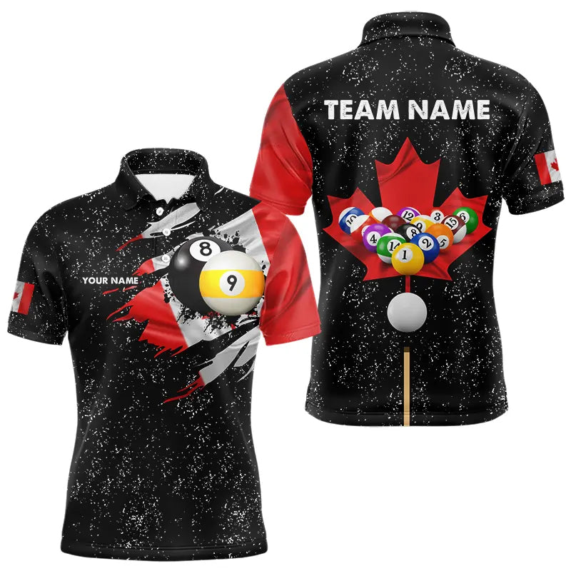 Custom Black Grunge Canada Flag 8 Ball & 9 Ball Billiard Shirts For Men, Patriotic Billiard Jerseys TDM3434