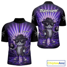 Load image into Gallery viewer, Funny Cat 8 Ball Billiard Shirt For Men Custom Purple Neon Graffiti Billiard Jersey Polo, 1/4 Zip TDM5743