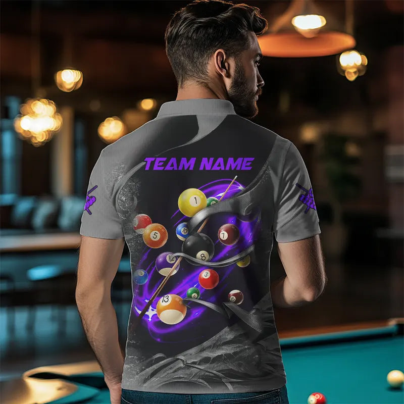 Personalized Panther Lightning 3D Billiard Balls Pool Shirts For Men, Billiard League Jersey|Purple TDM3737