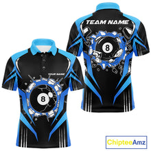 Load image into Gallery viewer, Funny Break 8 Ball Billiard Shirt For Men Custom Black And Blue Pool Team Jersey Polo, 1/4 Zip TDM6099