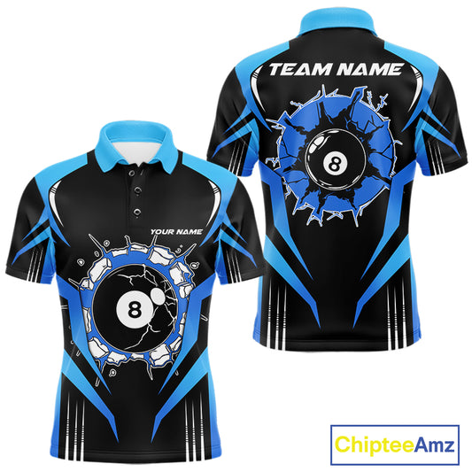 Black And Blue 8 Ball Break Billiard Shirt For Men Custom Pool Team Jersey Polo & Quarter Zip TDM6100