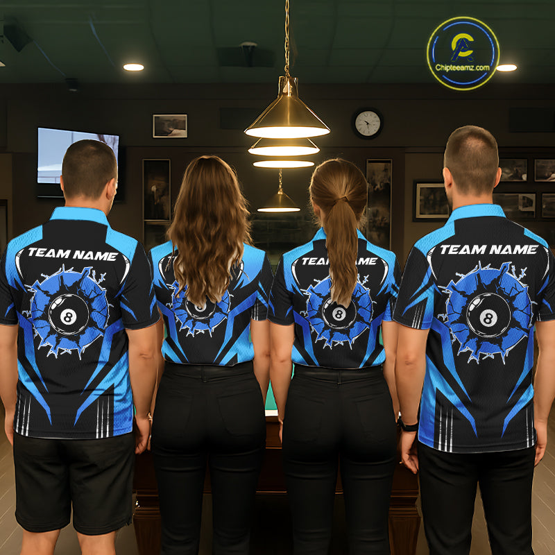 Black And Blue 8 Ball Break Billiard Shirt For Women Custom Pool Team Jersey Polo & Quarter Zip TDM6100