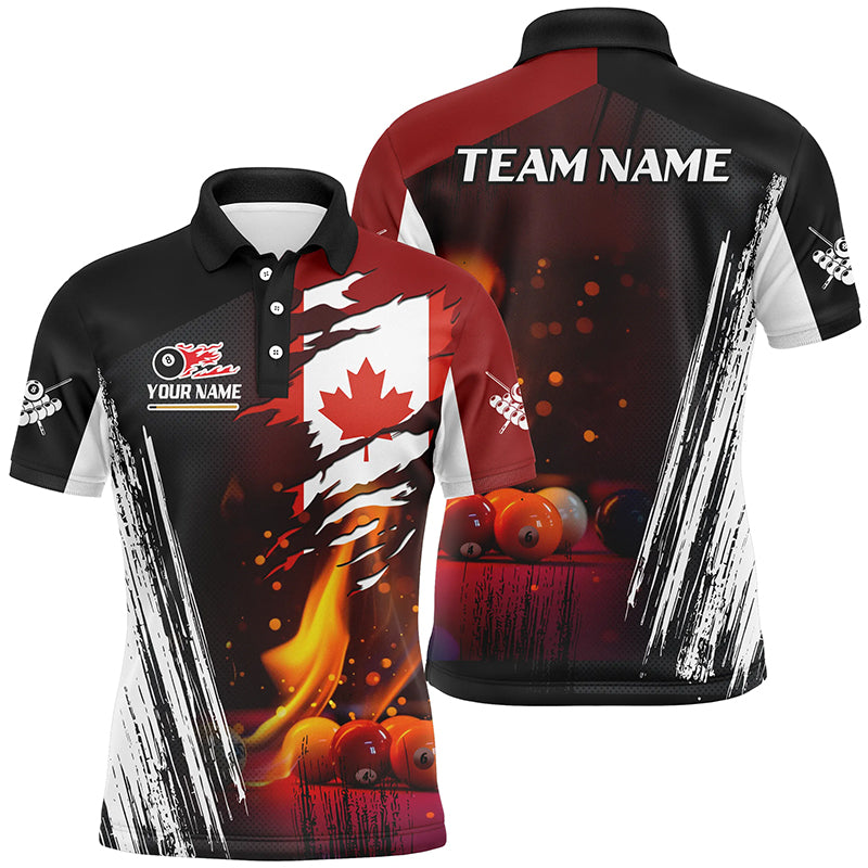 Patriotic Canada Flag Billiard Balls Fire Flame Custom Billiard Men Polo Shirts, Pool Team Jerseys TDM1461