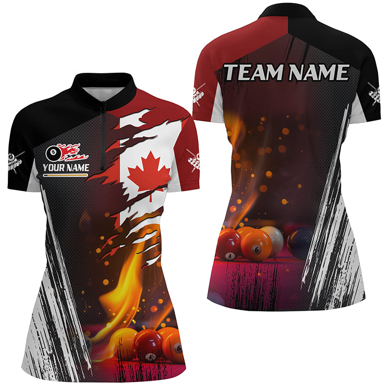 Patriotic Canada Flag Billiard Balls Fire Custom Women Quarter-Zip Shirts, Billiard Jersey TDM1461