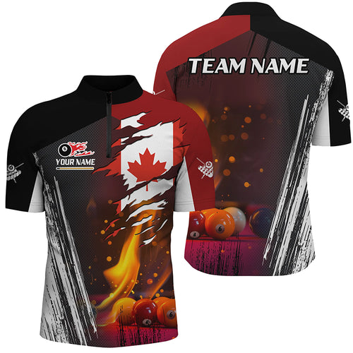 Patriotic Canada Flag Billiard Balls Fire Custom Men Quarter-Zip Shirts, Billiard Jersey TDM1461