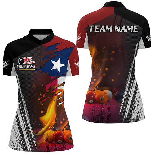 Patriotic Texas Flag Billiard Balls Fire Flame Custom Women Quarter-Zip Shirt Billiard Jersey TDM1462