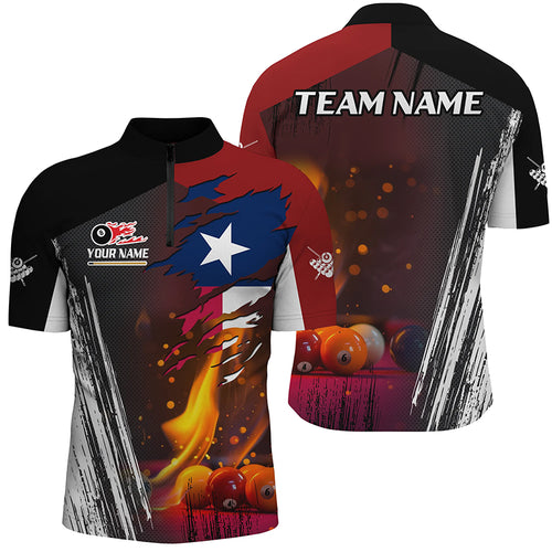 Patriotic Texas Flag Billiard Balls Fire Flame Custom Men Quarter-Zip Shirt Billiard Jersey TDM1462