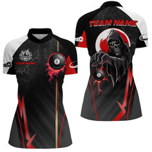 Load image into Gallery viewer, Funny Death Skeleton Ball 8 Fire  Custom Women Billiard Shirts, Best 8 Ball Pool Jerseys |Red TDM2034