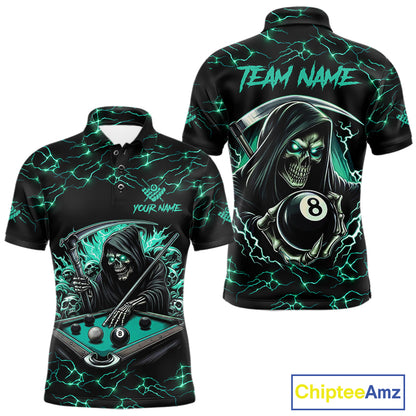 Turquoise Funny Grim Reaper 8 Ball Pool Men Billiard Shirts Custom Lightning Billiard Jerseys TDM2040