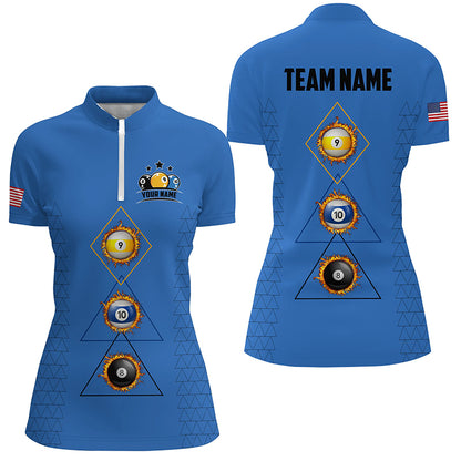 Customized Billiard 8 Ball 9 & Ball 10 Ball Shirts For Women, Unique Team Jersey Blue Billiard Shirt TDM2254