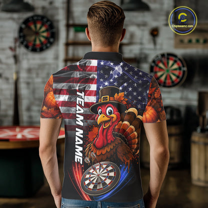 American Flag Smoke Turkey Darts Shirt For Men Custom Patriotic Thanksgiving Darts Team Jersey TDM7262
