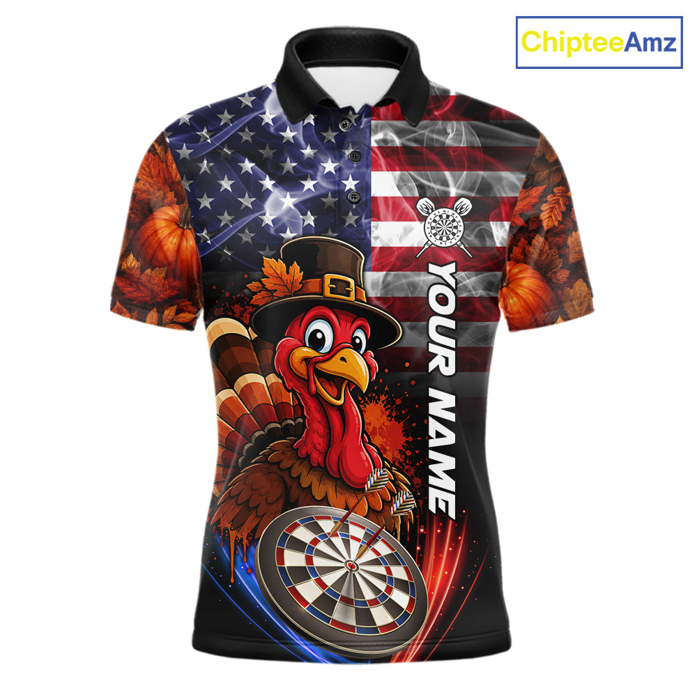 American Flag Smoke Turkey Darts Shirt For Men Custom Patriotic Thanksgiving Darts Team Jersey TDM7262