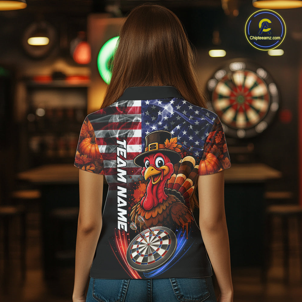 American Flag Smoke Turkey Darts Shirt For Women Custom Patriotic Thanksgiving Darts Team Jersey TDM7262