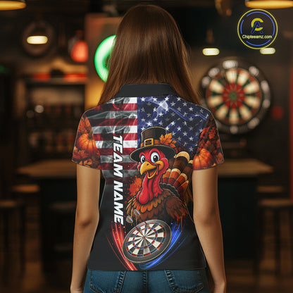 American Flag Smoke Turkey Darts Shirt For Women Custom Patriotic Thanksgiving Darts Team Jersey TDM7262