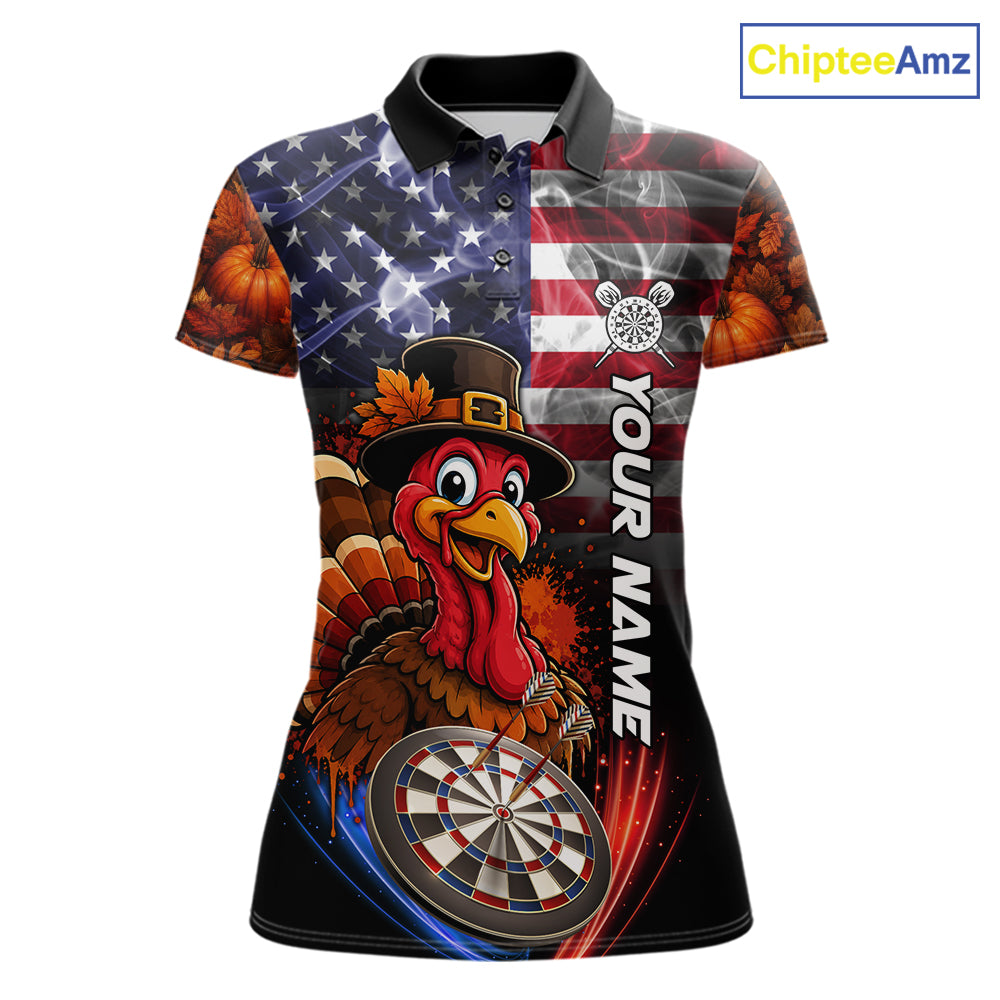 American Flag Smoke Turkey Darts Shirt For Women Custom Patriotic Thanksgiving Darts Team Jersey TDM7262