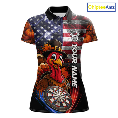 American Flag Smoke Turkey Darts Shirt For Women Custom Patriotic Thanksgiving Darts Team Jersey TDM7262
