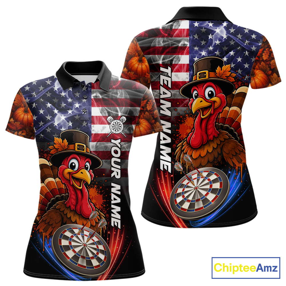 American Flag Smoke Turkey Darts Shirt For Women Custom Patriotic Thanksgiving Darts Team Jersey TDM7262