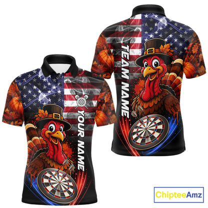 American Flag Smoke Turkey Darts Shirt For Men Custom Patriotic Thanksgiving Darts Team Jersey TDM7262