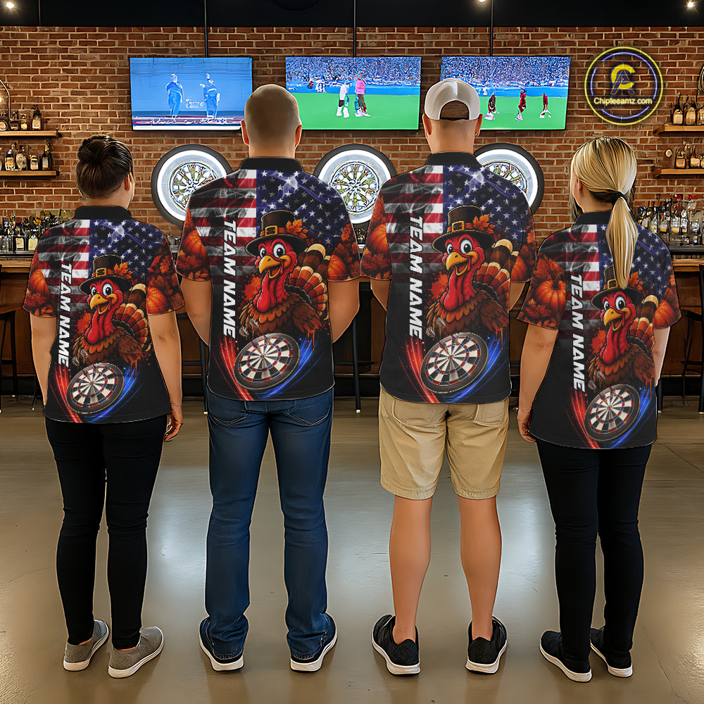 American Flag Smoke Turkey Darts Shirt For Men Custom Patriotic Thanksgiving Darts Team Jersey TDM7262
