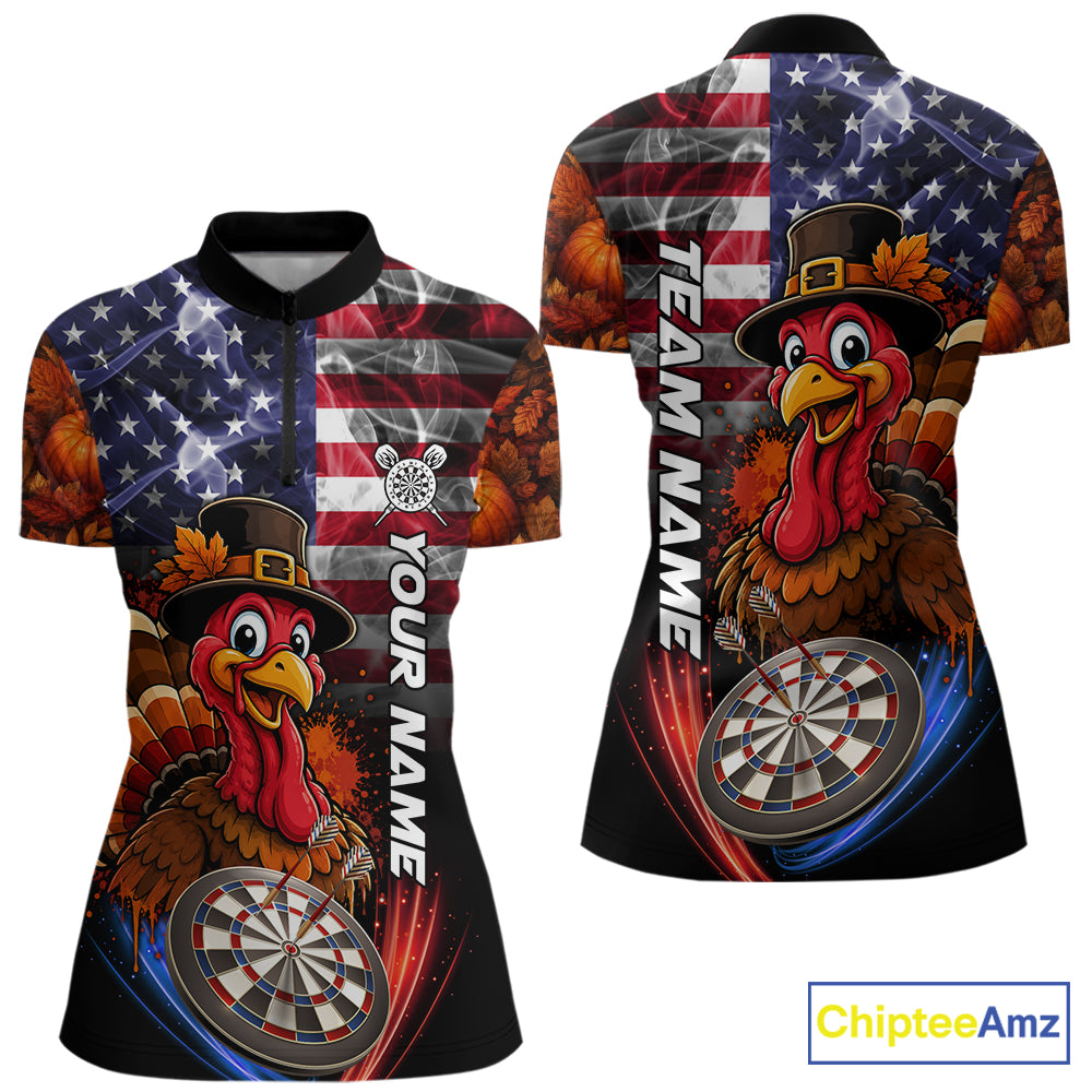American Flag Smoke Turkey Darts Shirt For Women Custom Patriotic Thanksgiving Darts Team Jersey TDM7262