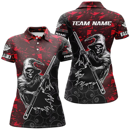 Personalized Red Abstract Grim Reaper Women Billiard Shirts, Halloween  Billiard Jerseys TDM2761