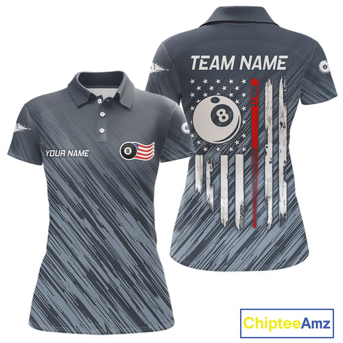 Personalized Billiard US Flag 8 Ball Pool Shirt For Women, Billiard Team Jersey Polo & 1/4 Zip TDM5217