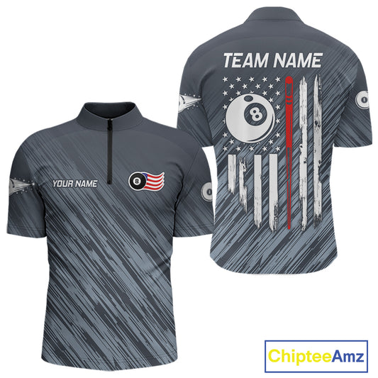 Personalized Billiard US Flag 8 Ball Pool Shirt For Men, Billiard Team Jersey Polo & 1/4 Zip TDM5217