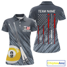 Load image into Gallery viewer, Personalized Billiard US Flag 9 Ball Pool Shirt For Women, Billiard Team Jersey Polo &amp; 1/4 Zip TDM5218