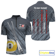 Load image into Gallery viewer, Personalized Billiard US Flag 9 Ball Pool Shirt For Men, Billiard Team Jersey Polo &amp; 1/4 Zip TDM5218