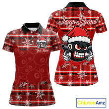 Load image into Gallery viewer, Funny Santa 8 Ball Pool Women&#39;s Billiard Shirt Custom Red Plaid Snowflake Christmas Billiard Jersey TDM5223