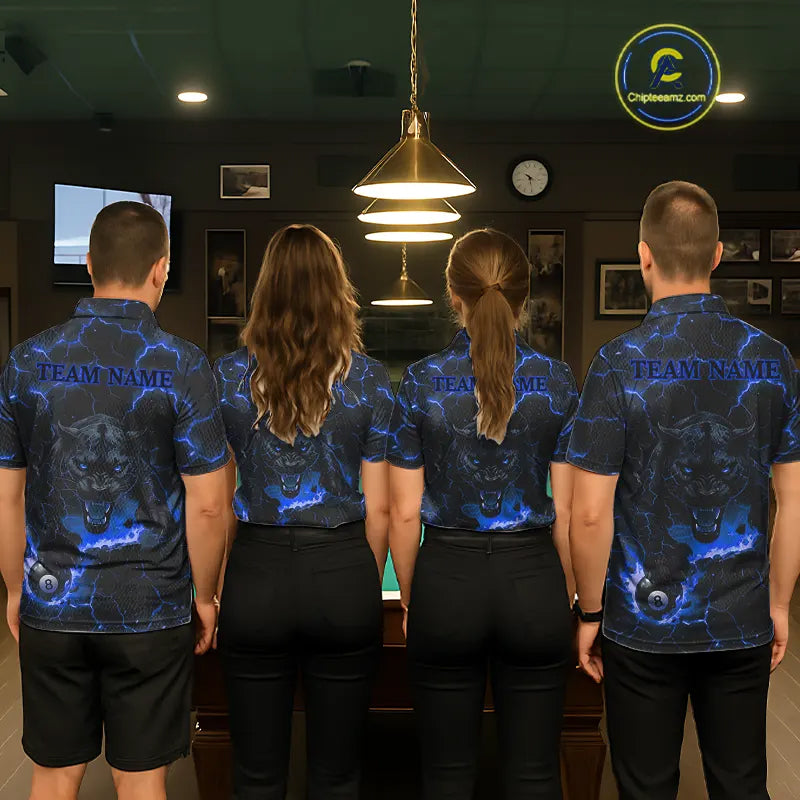 Blue 8 Ball Panther Fire Billiard Shirt For Women Custom Pool Team Shirt, Billiard League Jersey TDM5484