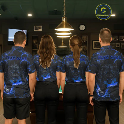 Blue 8 Ball Panther Fire Billiard Shirt For Women Custom Pool Team Shirt, Billiard League Jersey TDM5484