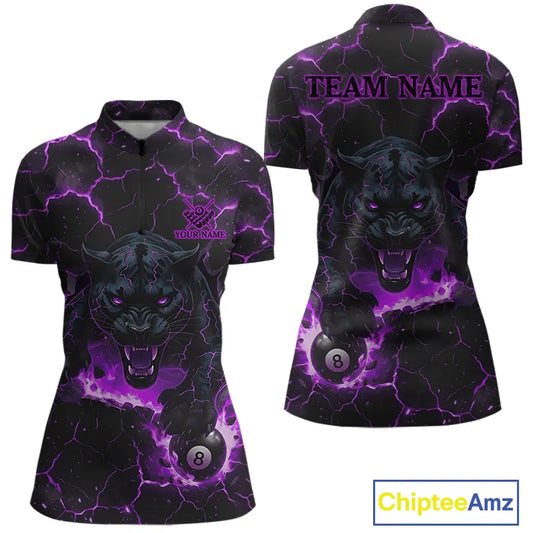 Purple 8 Ball Panther Fire Billiard Shirt For Women Custom Pool Team Shirt, Billiard League Jersey TDM5485