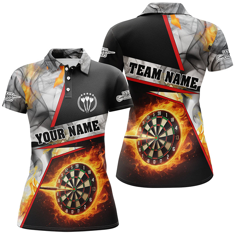 Personalized Darts Flame Grey Smoke Women Darts Polo Shirts Custom Dart League Shirts, Darts Jerseys TDM1257