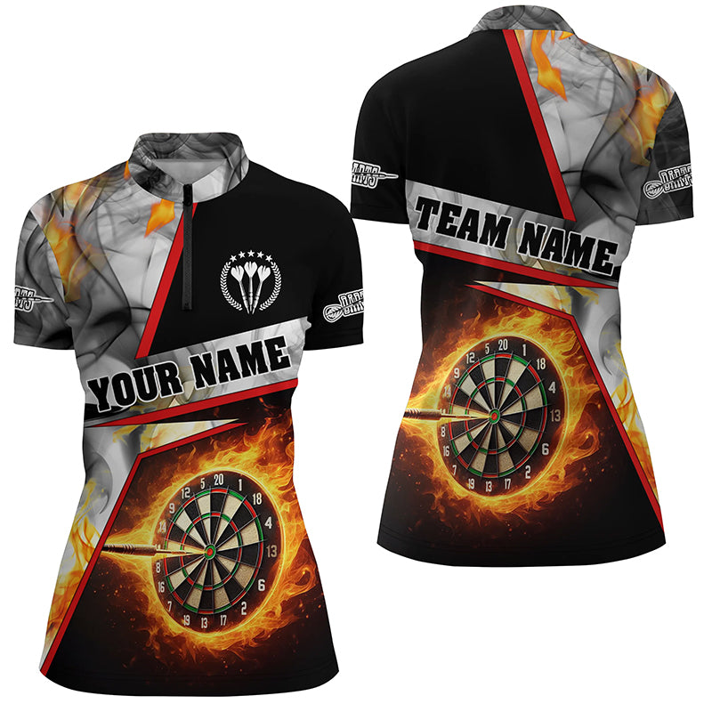 Personalized Darts Flame Grey Smoke Women Quarter-Zip Shirt Custom Dart Jerseys League Shirt TDM1257