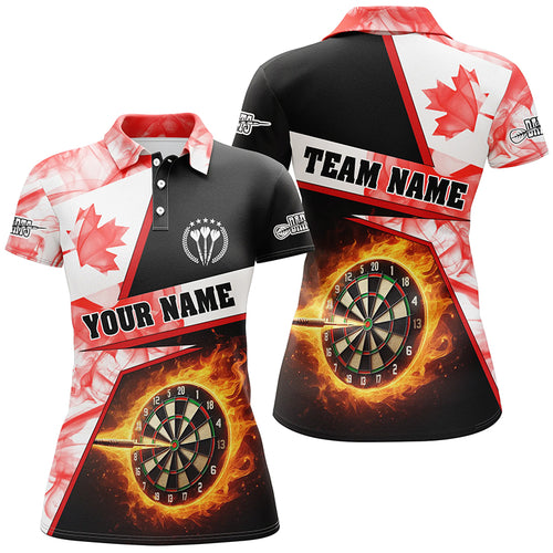Personalized Darts Flame Canada Flag Smoke Women Polo Shirts Custom Dart League Shirts, Darts Jerseys TDM1259