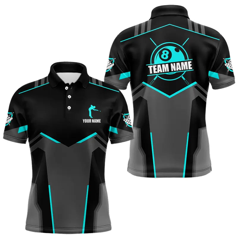 Billiard Jerseys For Men Custom Polo & 1/4 Zip Billiard Shirts, Team Pooler Short Sleeve |Turquoise TDM3741