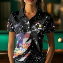 Load image into Gallery viewer, Personalized Grunge Black American Flag Billiard Shirts For Women Custom 8 Ball Pool Billiard Jersey TDM3743
