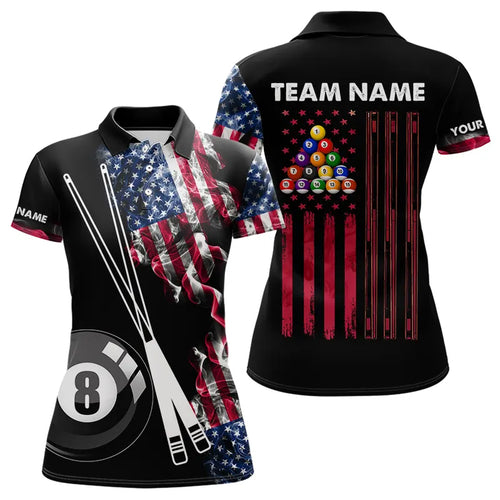 Personalized US Flag Smoke 8 Ball Pool Billiard Shirt For Women Custom Patriotic Billiard Team Jersey TDM3744