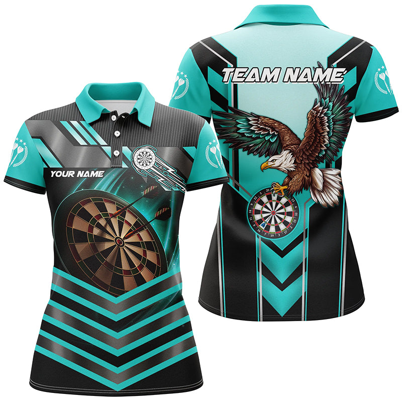 Personalized Turquoise Dartboard Light Custom Eagle Darts Shirts For Women, Darts Apparel Jerseys TDM2050