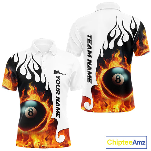 Personalized Orange 8 Ball Fire Flame Men's Billiard Shirt Custom Pool Team Jersey Polo & 1/4 Zip TDM5229