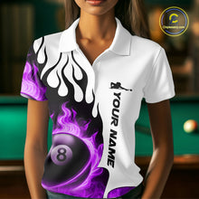 Load image into Gallery viewer, Personalized Purple 8 Ball Fire Flame Women&#39;s Billiard Shirt Custom Pool Team Jersey Polo &amp; 1/4 Zip TDM5231